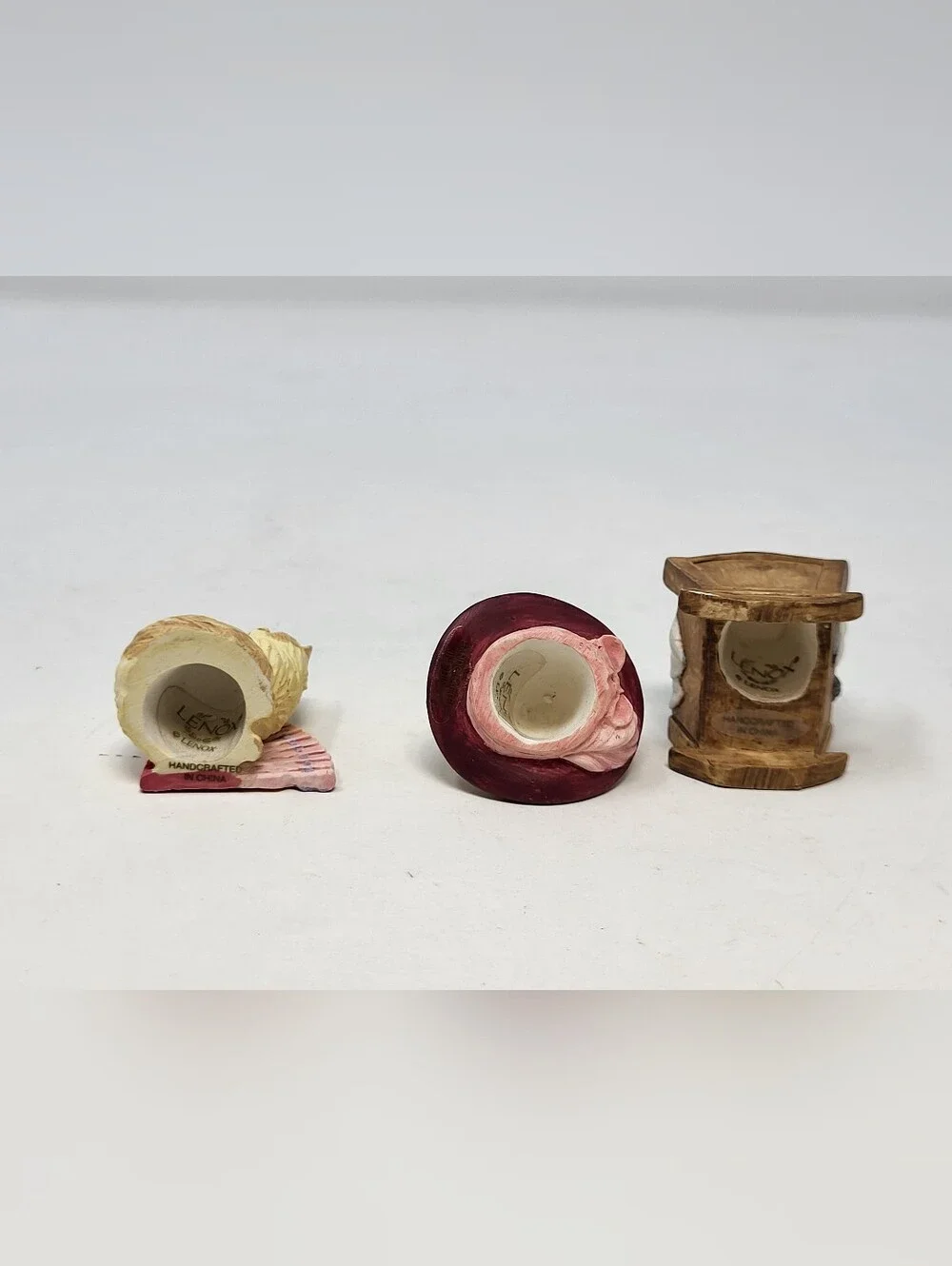 Lenox Miniature Victorian Cat Thimbles Kitty Fan Hat Cradle set of 3